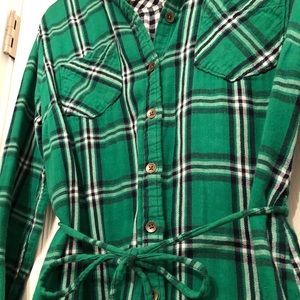 Green plaid flannel t-shirt dress S